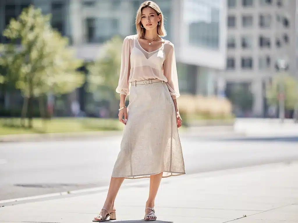 Woman demonstrating versatile layering with sheer fabrics for Spring Summer 2026.