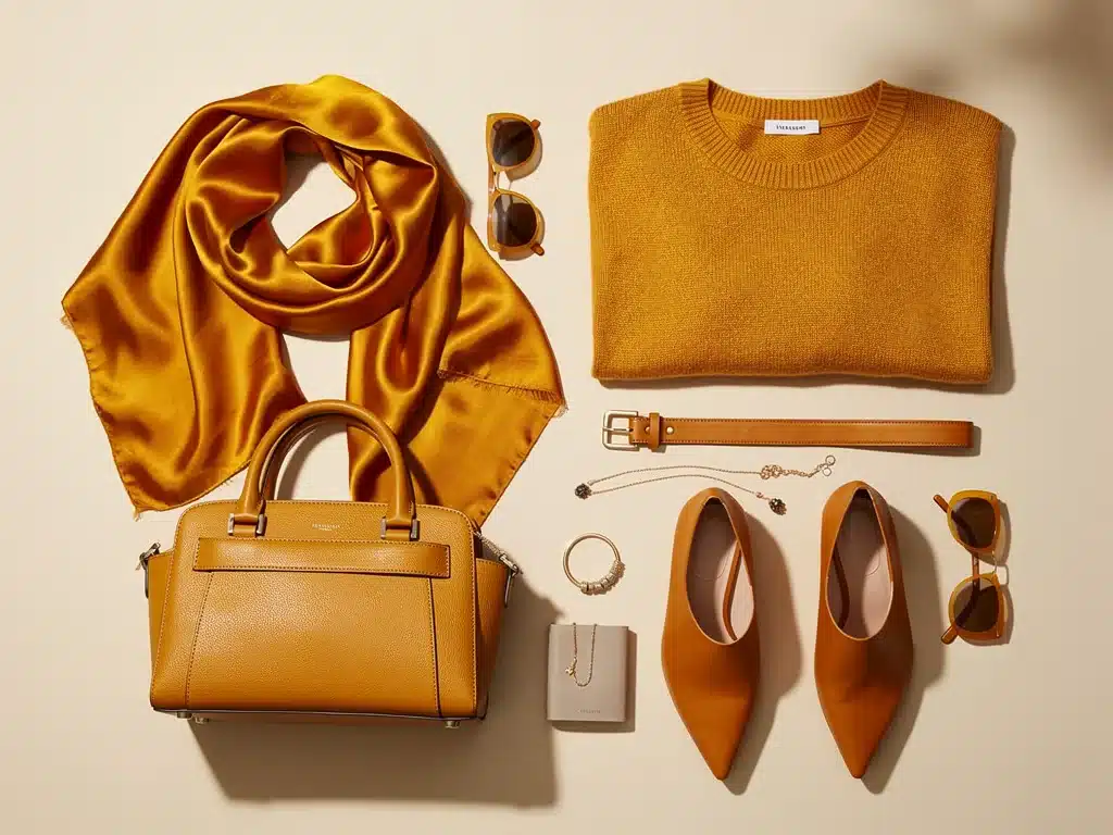Flat lay of saffron spice clothing and accessories