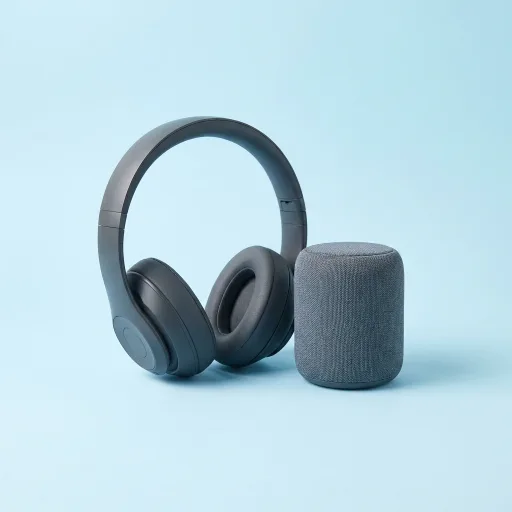 Wireless headphones and a small bluetooth speaker